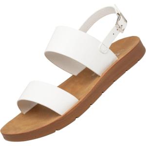 Alpine Swiss Beth Womens Sandals | Flat Two Strap Buckle Summer Shoes | Comfortable Everyday Footbed Slides | Casual Slip On Sandals for Women(White)