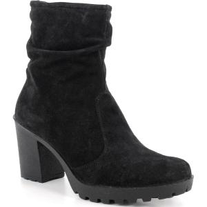 Alpine Swiss Bianca Womens Suede Slouchy Ankle Boots Made in Italy Block Heel Lug Sole Ankle Booties(Black)