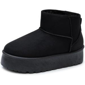 Alpine Swiss Brynn Womens Ultra Mini Platform Boots Faux Fur Warm Winter Short Ankle Booties(Black)