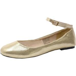 Alpine Swiss Calla Women’s Ballet Flats Round Toe Ankle Strap Flat Shoes Casual Wear Lightweight Durable Ballerina Flats Order One Size Up(Gold)