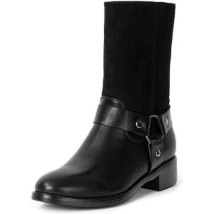 Alpine Swiss Daria Womens Moto Biker Boots Vegan Leather Motorcycle Mid Calf Booties(Black)