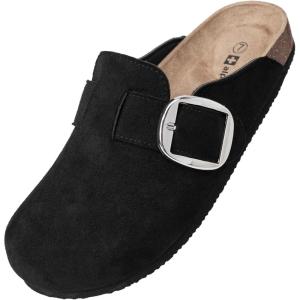Alpine Swiss Edith Womens Clogs Cork Footbed Slippers Mules Slip On Potato Shoes(Black)