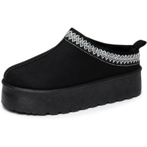 Alpine Swiss Emily Womens Platform Slippers Faux Fur Warm Slip On Clog Shoes Short Ankle Boots(Black)