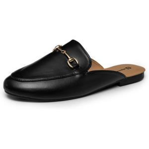Alpine Swiss Erin Womens Flat Mules Loafers Round Toe Blackless Slide on Shoes(Black)