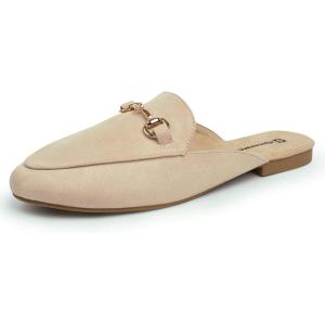 Alpine Swiss Erin Womens Flat Mules Loafers Round Toe Blackless Slide on Shoes(Microsuede Beige)