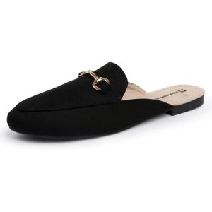 Alpine Swiss Erin Womens Flat Mules Loafers Round Toe Blackless Slide on Shoes(Microsuede Black)