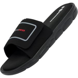 Alpine Swiss Gabe Men’s Cloud Slide Sandals | Ultra-Comfortable Shock-Absorbing Foam Insole with Arch Support | Adjustable Strap Waterproof Anti-Slip Traction | Great for Recovery Gym Shoes(Black)