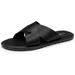 Alpine Swiss Hugo Men’s Vegan Leather Slide Sandals | Dressy & Comfortable Indoor Outdoor Shoes | Cross Strap Design for Casual & Elevated Wear | Water-Resistant & Anti-Slip Traction Flip Flops(Black)