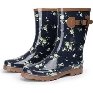 Alpine Swiss Izzy Womens Waterproof Mid Calf Rain Boots | Tall Rubber Garden Boots | Anti-Slip Outdoor Work Mud Boot | Wellington Boots Rain Shoes(Flower Short)