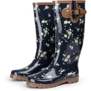 Alpine Swiss Izzy Womens Waterproof Mid Calf Rain Boots | Tall Rubber Garden Boots | Anti-Slip Outdoor Work Mud Boot | Wellington Boots Rain Shoes(Flower Tall)