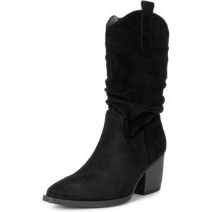 Alpine Swiss Kayla Womens Western Slouch Boots Mid Calf Block Heel Cowboy Booties(Black)