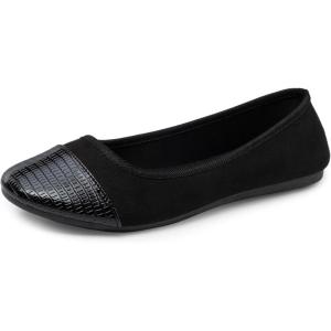 Alpine Swiss Kelly Women’s Ballet Flats | Runs Small Size UP | Comfortable Dress or Casual Shoes | Two Tone Cap Toe Slip On Flats | Anti-Slip Sole(Black)
