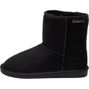 Alpine Swiss Laura Women’s Short Winter Boots | Faux Suede Sherpa Lined Ankle Boots | Warm Comfortable Anti-Slip Sole | Stylish Fall Winter Shoes(Black)