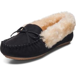 Alpine Swiss Leah Women’s Moccasin Slippers | Faux Fur Lined Slip-On House Shoes | Cozy Warm Comfortable Indoor Outdoor | Stylish Durable(Black)
