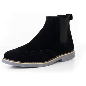Alpine Swiss Mens Chelsea Boots Genuine Suede Dress Ankle Boots Wingtip Shoes(Black)