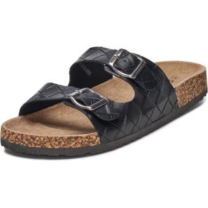 Alpine Swiss Mens Double Strap Contour Sandals | Adjustable Buckle Slides | Vegan Leather Footbed Sandals | Ergonomic Cork-Inspired Sole | Casual Summer Footwear Slip On Slides with Buckles(Woven Black)