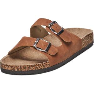 Alpine Swiss Mens Double Strap Contour Sandals | Adjustable Buckle Slides | Vegan Leather Footbed Sandals | Ergonomic Cork-Inspired Sole | Casual Summer Footwear Slip On Slides with Buckles(Brown)