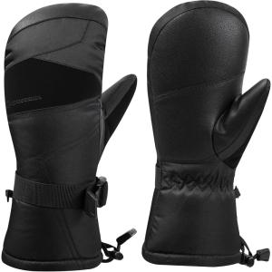 Alpine Swiss Mens Waterproof Gauntlet Ski Mittens Winter Sport Gloves Snowboarding Windproof Warm 3M Thinsulate(Black)