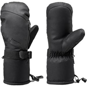 Alpine Swiss Mens Waterproof Snow Ski Gloves Gauntlet Mittens with Zipper Pockets Winter Snowboarding Windproof 3M Thinsulate(Black Mitten)