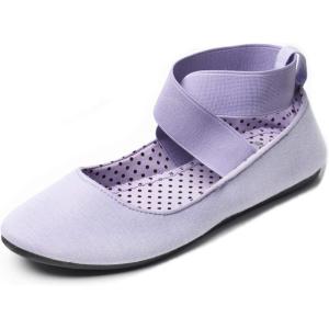 Alpine Swiss Peony Ballet Flats Shoes for Women | Elastic Ankle Strap Flats | Round Closed-Toe | Slip On Loafers | Padded for Comfort | Runs Small(Lilac)
