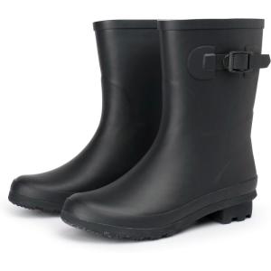Alpine Swiss Reya Womens Waterproof Mid Calf Rain Boots | Tall Rubber Garden Boots | Anti-Slip Outdoor Work Mud Boot | Wellington Boots Rain Shoes(Black Short)
