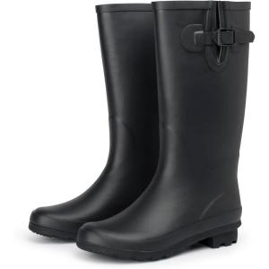 Alpine Swiss Reya Womens Waterproof Mid Calf Rain Boots | Tall Rubber Garden Boots | Anti-Slip Outdoor Work Mud Boot | Wellington Boots Rain Shoes(Black Tall)