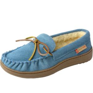 Alpine Swiss Sabine Womens Moccasin Slippers Genuine Suede House Shoe Memory Foam Insole Plush Faux Shearling Fur Indoor Outdoor Anti-Slip Rubber Sole(Blue)