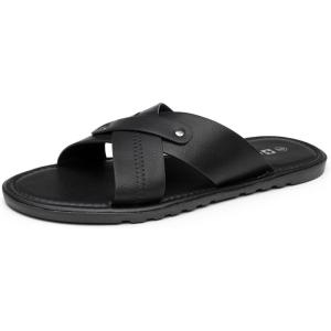 Alpine Swiss Saul Mens Vegan Leather Slide Sandals Dressy Indoor Outdoor Summer Shoes(Black)