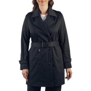 Alpine Swiss Siena Womens Rain Jacket Waterproof Trench Coat Lightweight Raincoat Double Breasted Long Peacoat Overcoat(Black)