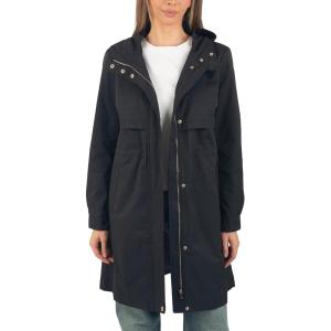 Alpine Swiss Tanya Womens Hooded Rain Jacket Long Raincoat Trench Coat Windbreaker(Black)