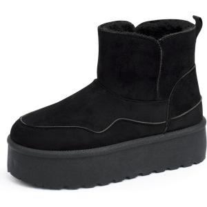 Alpine Swiss Tiana Womens Platform Mini Boots RUNS SMALL| Faux Fur Lined Short Ankle Boots | Slip On Warm Winter Booties | Lightweight Anti-Slip Sole(Black)
