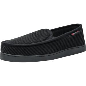 Alpine Swiss Wide Mens Slippers | Steve Moccasin Slipper | Memory Foam House Shoes | Corduroy Slip-On with Terry Lining | Indoor Outdoor Non-Slip Rubber Sole | Swollen Foot Relief(Black)