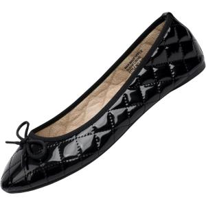 Alpine Swiss Women’s Aster Ballet Flats | Patent Leather Slip-On Shoes | Quilted Pillow Stitch | Rounded Toe | Everyday Comfortable Fashion Footwear(Black)