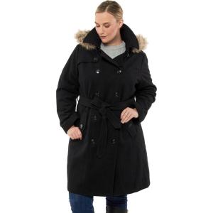 Alpine Swiss Women’s Plus Size Wool Blend Long Trench Coat with Removable Fur Hood and Belt, Sizes 2X 3X(Black)
