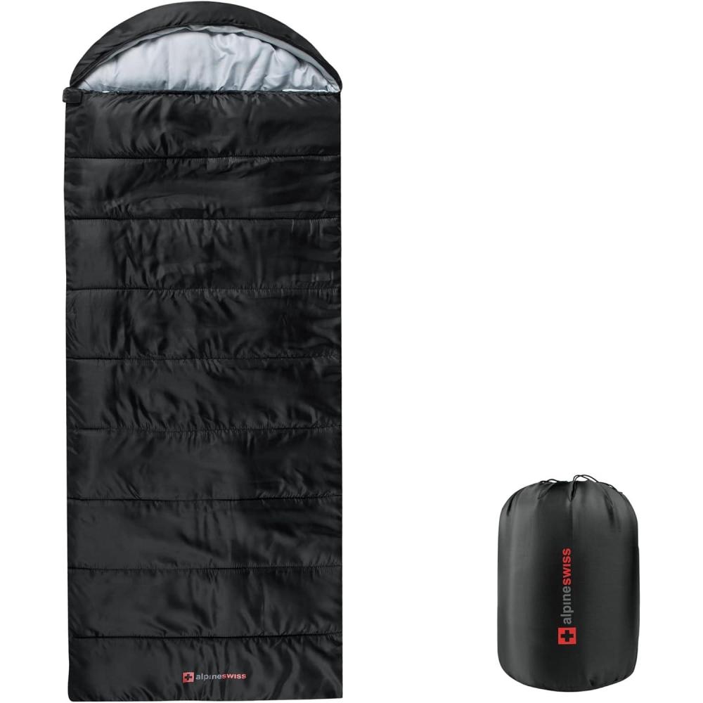 image:imageAlpine Swiss 0C 32F Sleeping Bag Lightweight Waterproof with Compression Sack Adults All Seasons Camping Hiking Backpacking Travel Outdoor IndoorBlack