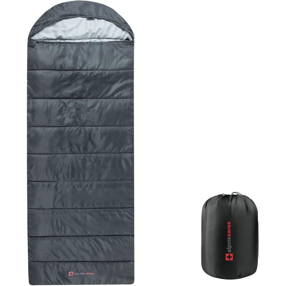 image:imageAlpine Swiss 0C 32F Sleeping Bag Lightweight Waterproof with Compression Sack Adults All Seasons Camping Hiking Backpacking Travel Outdoor IndoorGray
