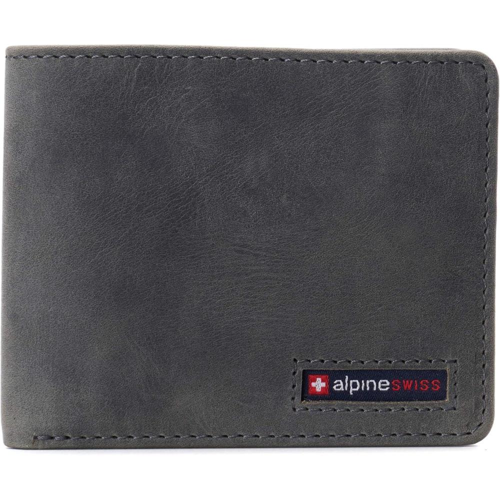 image:imageAlpine Swiss Connor Executive Bifold Wallet  Business Passcase for Men  Premium Leather  Dual ID Windows  RFID Blocking  Gift Box Included Soft Nappa BlackNubuck Gray
