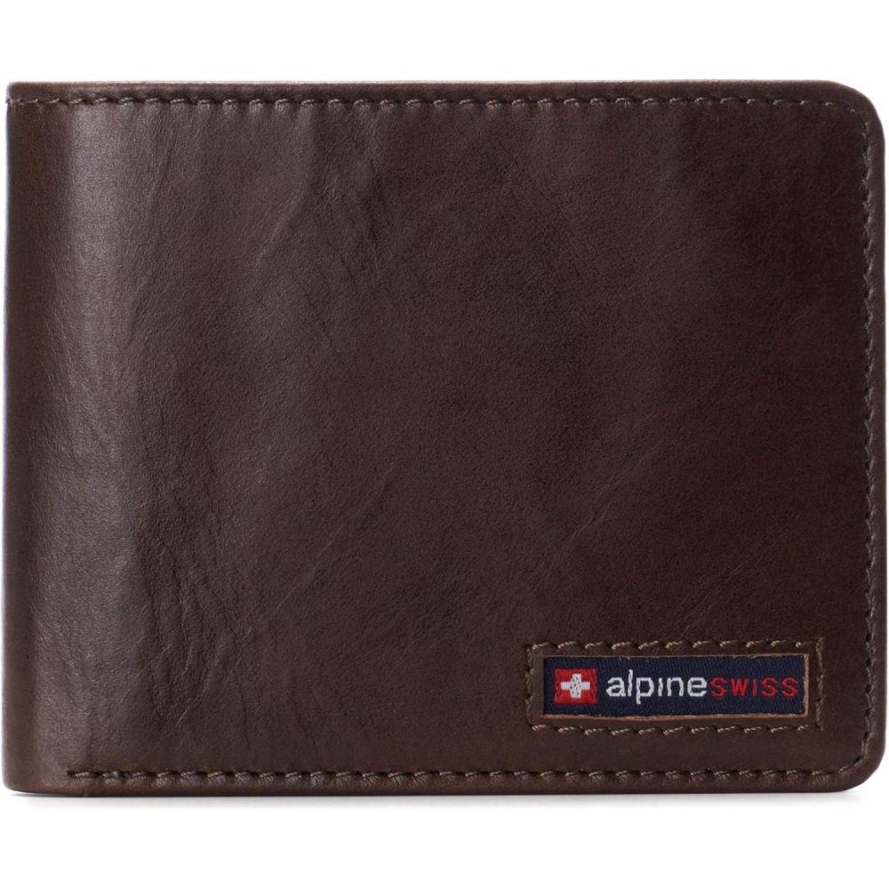 image:imageAlpine Swiss Connor Executive Bifold Wallet  Business Passcase for Men  Premium Leather  Dual ID Windows  RFID Blocking  Gift Box Included Soft Nappa BlackGlossy Nappa Brown
