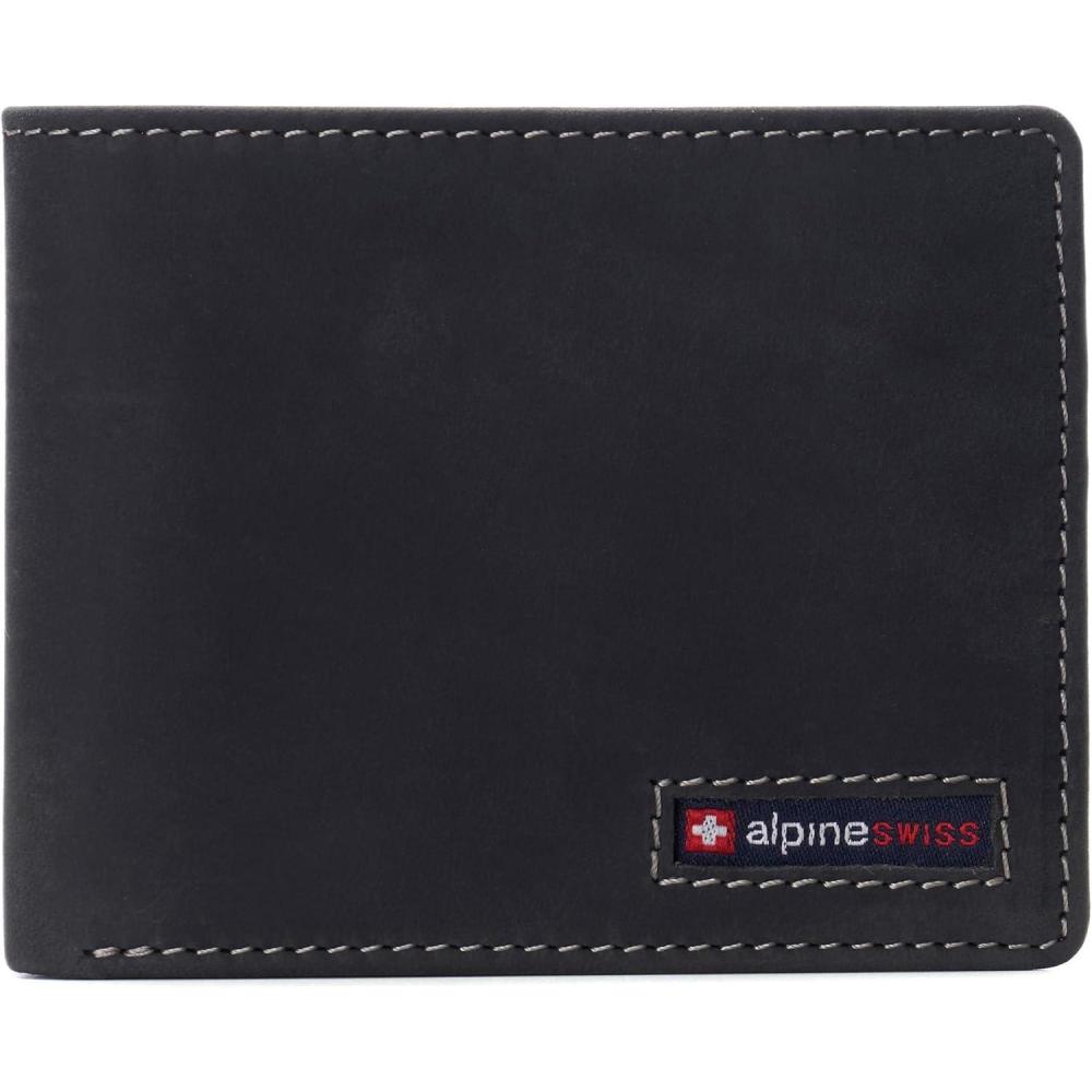 image:imageAlpine Swiss Connor Executive Bifold Wallet  Business Passcase for Men  Premium Leather  Dual ID Windows  RFID Blocking  Gift Box Included Soft Nappa BlackNubuck Black