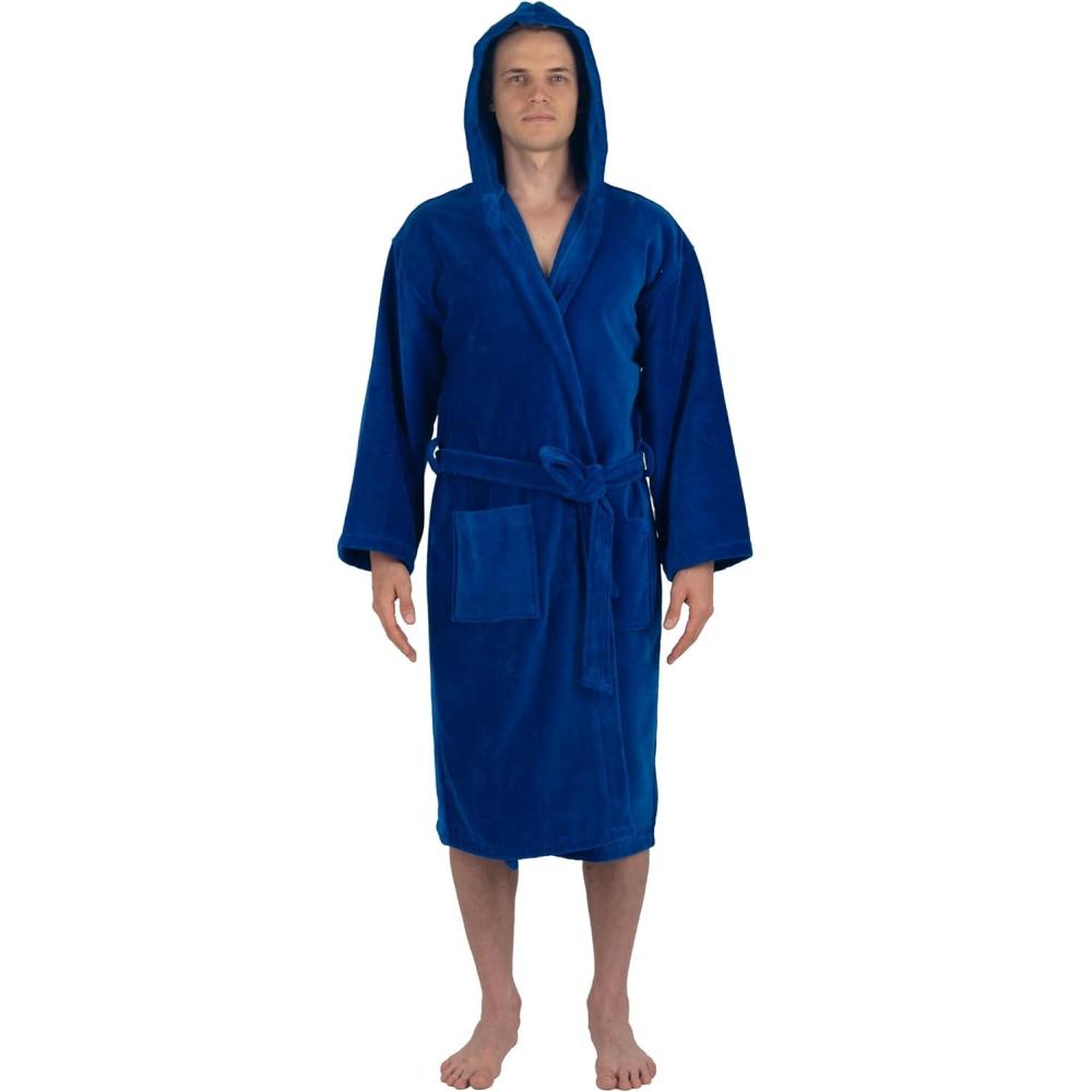 image:imageAlpine Swiss Dane Mens Hooded Bathrobe Pure Cotton Terry Cloth Long Robe for Men Super Absorbent Quick Drying Luxury Spa RobeBlue