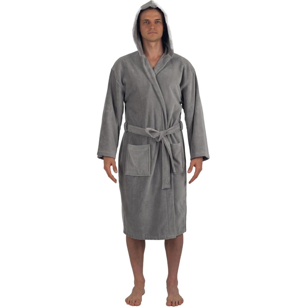 image:imageAlpine Swiss Dane Mens Hooded Bathrobe Pure Cotton Terry Cloth Long Robe for Men Super Absorbent Quick Drying Luxury Spa RobeGray