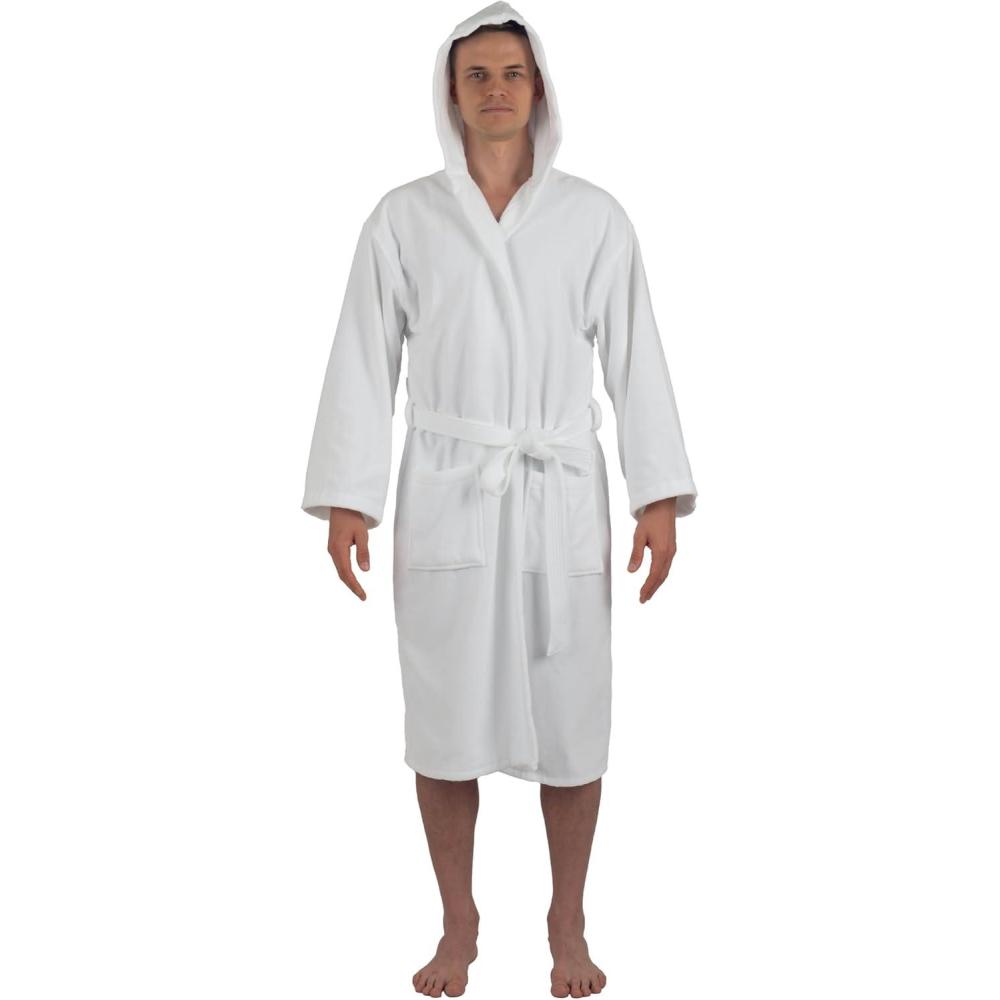 image:imageAlpine Swiss Dane Mens Hooded Bathrobe Pure Cotton Terry Cloth Long Robe for Men Super Absorbent Quick Drying Luxury Spa RobeWhite