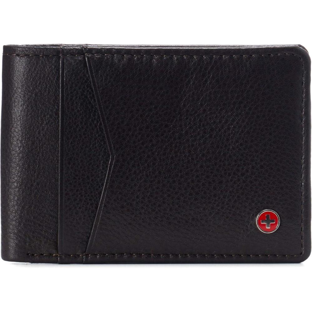 image:imageAlpine Swiss Delaney Slim Bifold Wallet  Front Pocket Wallet  8 Card Slots ID Window  Outside Card Slot RFID Protected Premium Leather  Gift BoxBrown