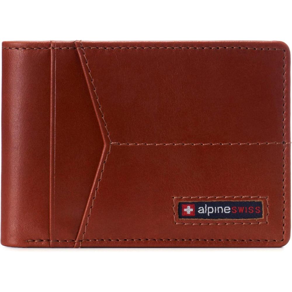 image:imageAlpine Swiss Delaney Slim Bifold Wallet  Front Pocket Wallet  8 Card Slots ID Window  Outside Card Slot RFID Protected Premium Leather  Gift BoxGlossy Nappa Tan