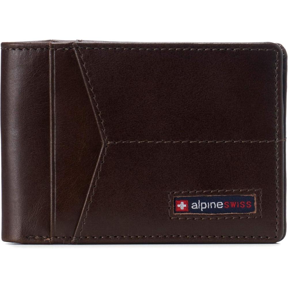 image:imageAlpine Swiss Delaney Slim Bifold Wallet  Front Pocket Wallet  8 Card Slots ID Window  Outside Card Slot RFID Protected Premium Leather  Gift BoxGlossy Nappa Brown