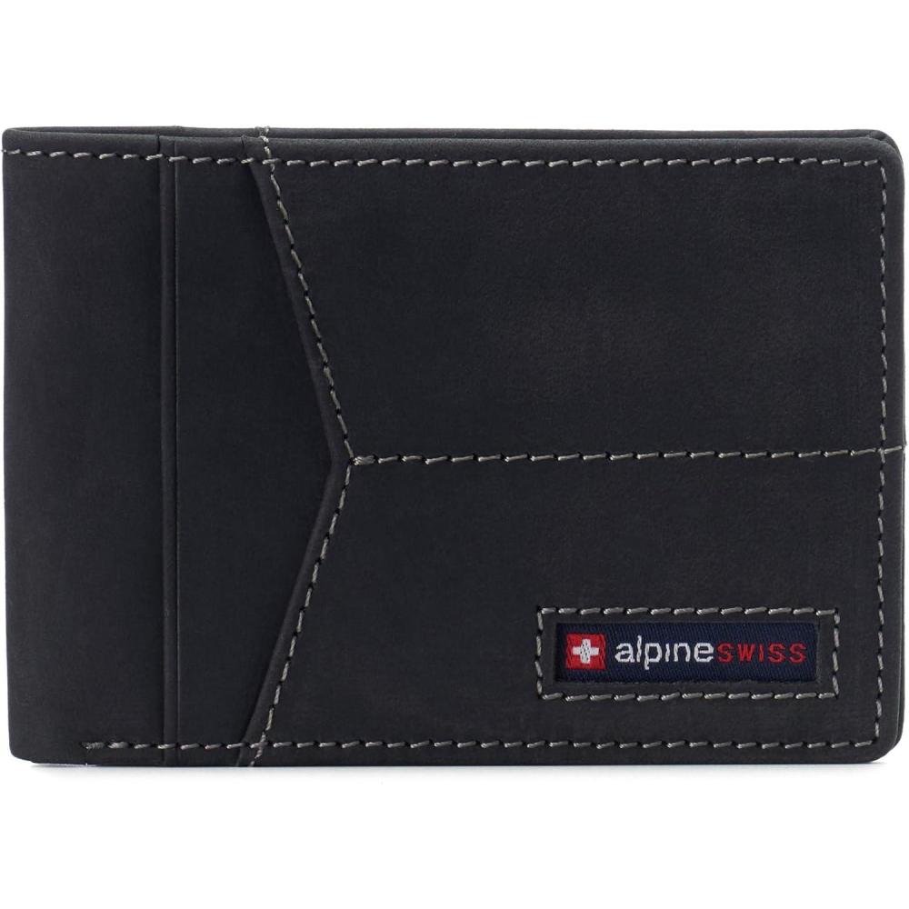 image:imageAlpine Swiss Delaney Slim Bifold Wallet  Front Pocket Wallet  8 Card Slots ID Window  Outside Card Slot RFID Protected Premium Leather  Gift BoxNubuck Black