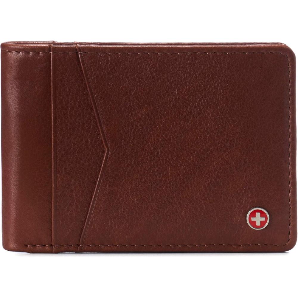 image:imageAlpine Swiss Delaney Slim Bifold Wallet  Front Pocket Wallet  8 Card Slots ID Window  Outside Card Slot RFID Protected Premium Leather  Gift BoxTan