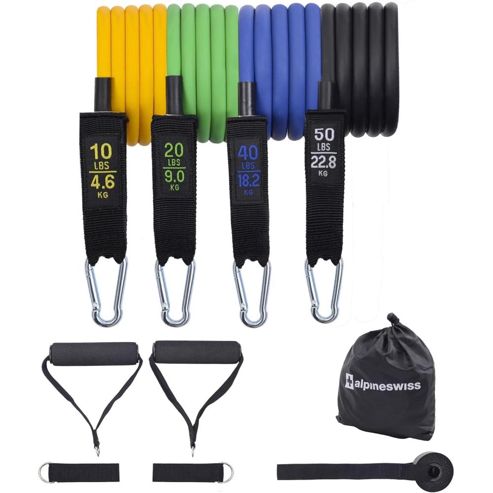 image:imageAlpine Swiss Exercise Resistance Bands Set with Handles Door Anchor Ankle Straps and Carry Bag for Men and Women120 lbs