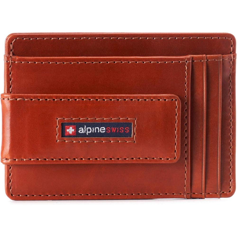image:imageAlpine Swiss Harper Mens RFID Slim Money Clip Front Pocket Wallet Minimalist Leather ID Card Holder  RFID Slim Money Clip Front Pocket Minimalist ID Card HolderGlossy Nappa Tan