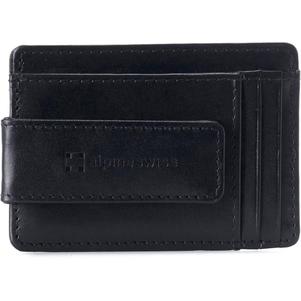 image:imageAlpine Swiss Harper Mens RFID Slim Money Clip Front Pocket Wallet Minimalist Leather ID Card Holder  RFID Slim Money Clip Front Pocket Minimalist ID Card HolderSmooth Finish Black